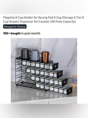 Flagship Black 4-Tier K-Cup Drawer Countertop Organizer.Holds 56 Pods